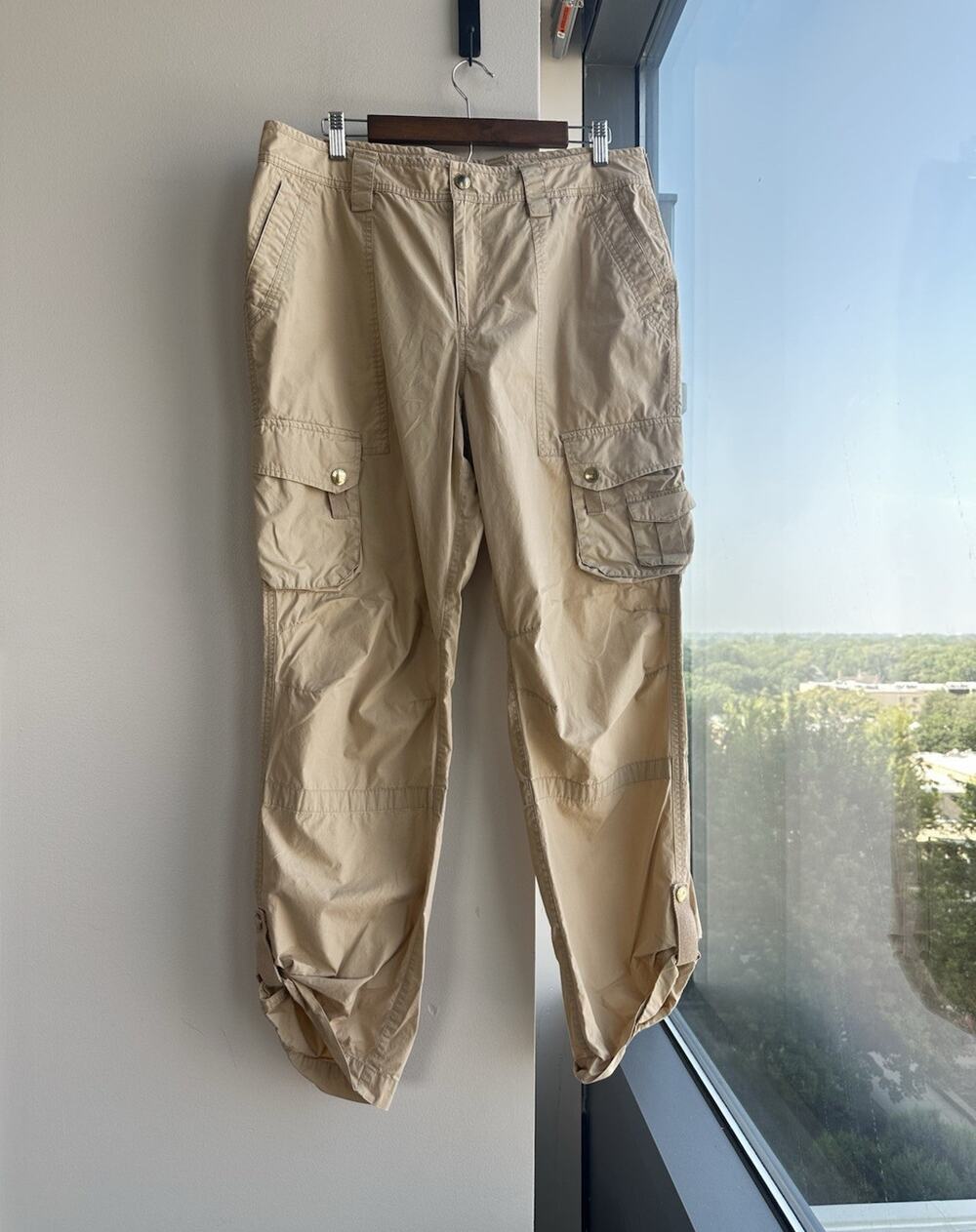 Lauren Ralph Lauren Women's Beige Cotton Twill Cargo Straight Pants 14 32"